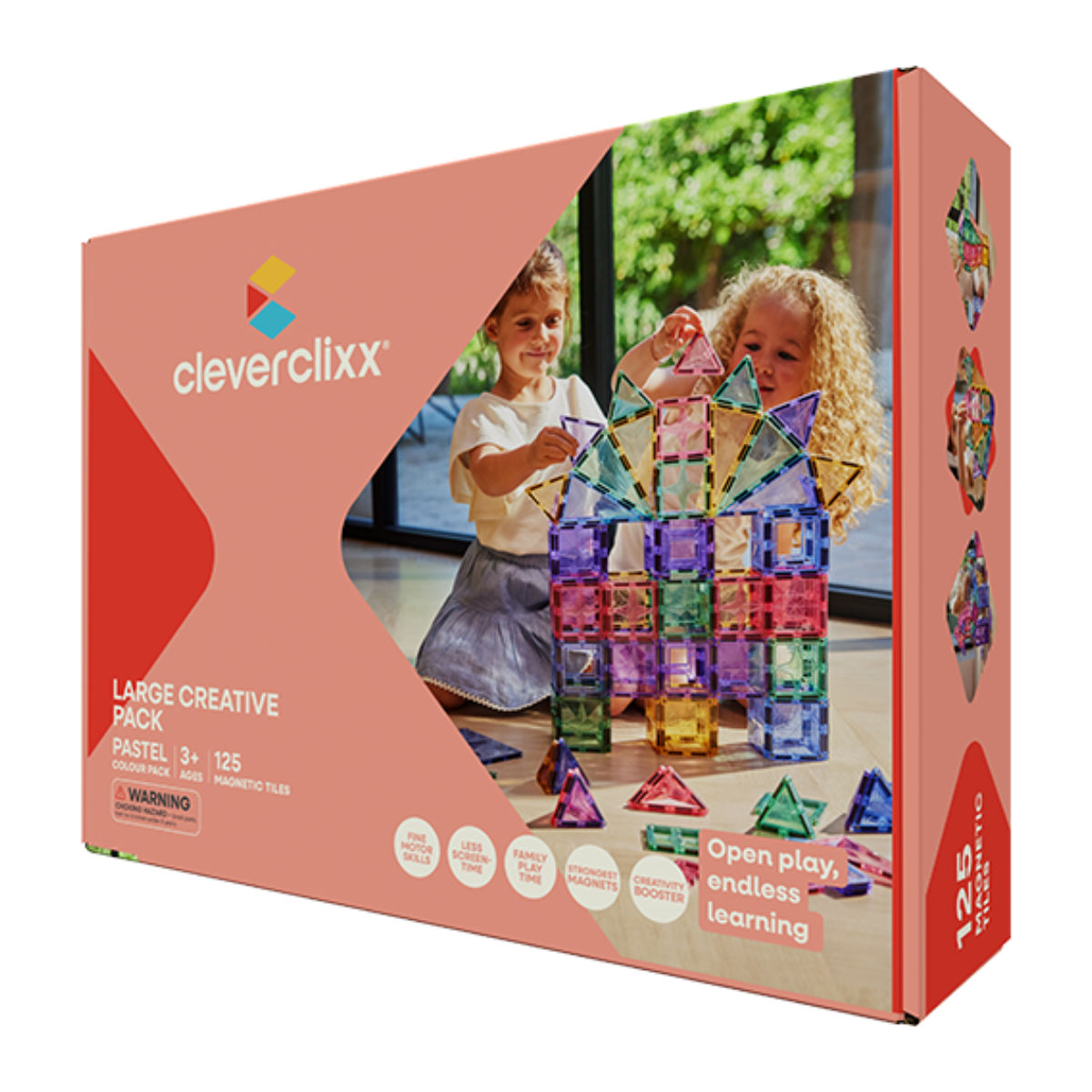 Cleverclixx Large Creative Set in Pastel Colors – 125 Pieces Magnetic Tiles