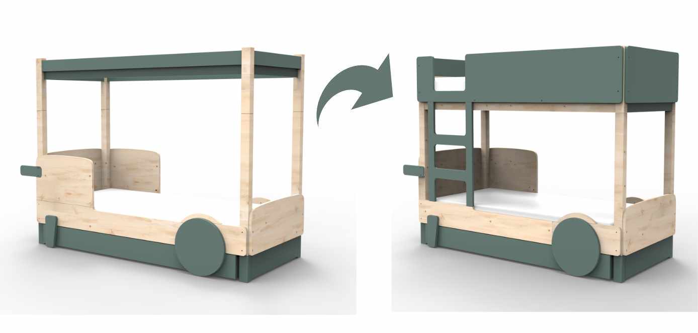 Mathy by Bols Discovery Umbauset Himmelbett zu Stockbett in Grau - schräge Ansicht