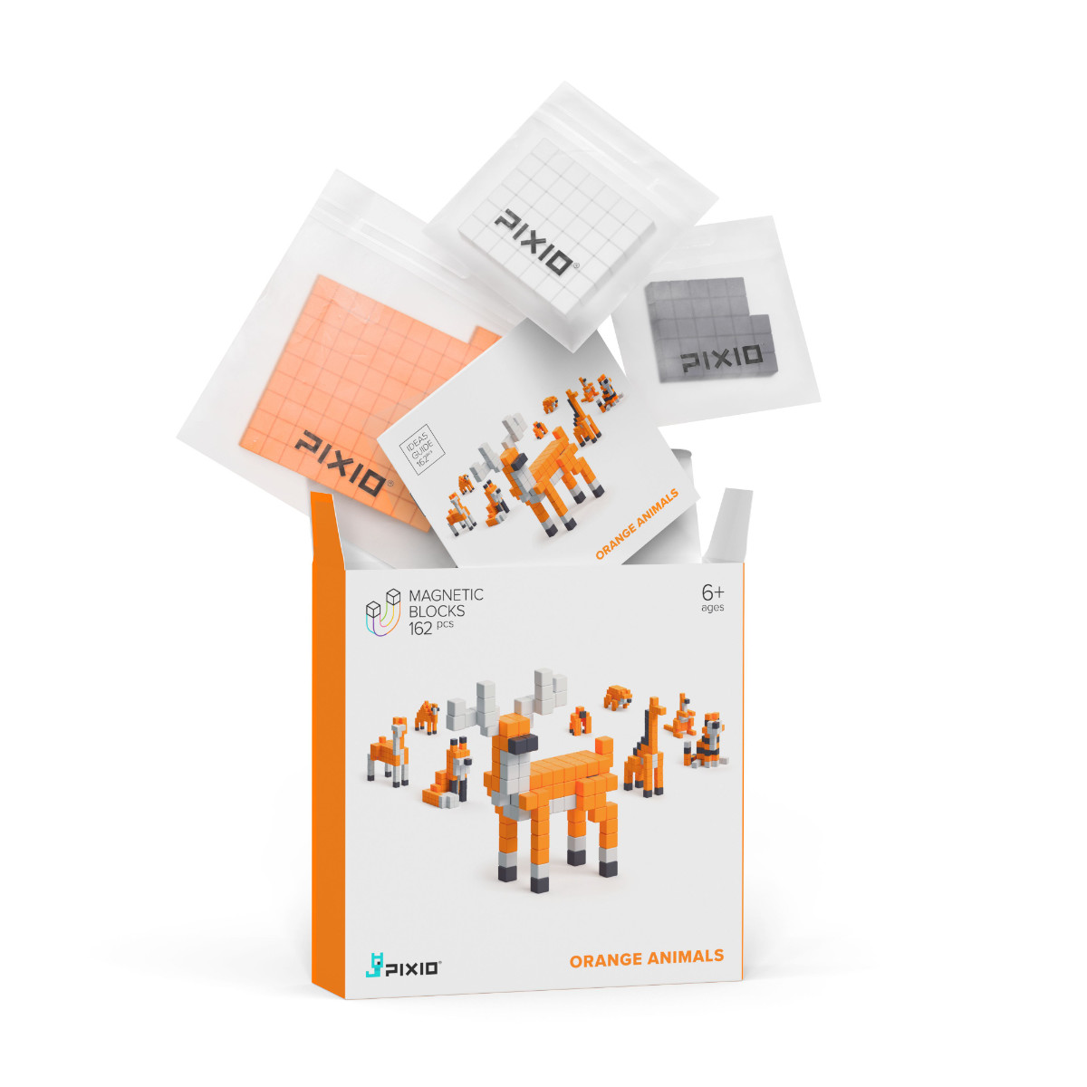PIXIO Magnetische Bausteinwürfel Orange Animals 162 Stk