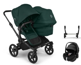 Bugaboo Donkey 6 Geschwisterkinderwagen in Dunkelgrün - schräge Ansicht