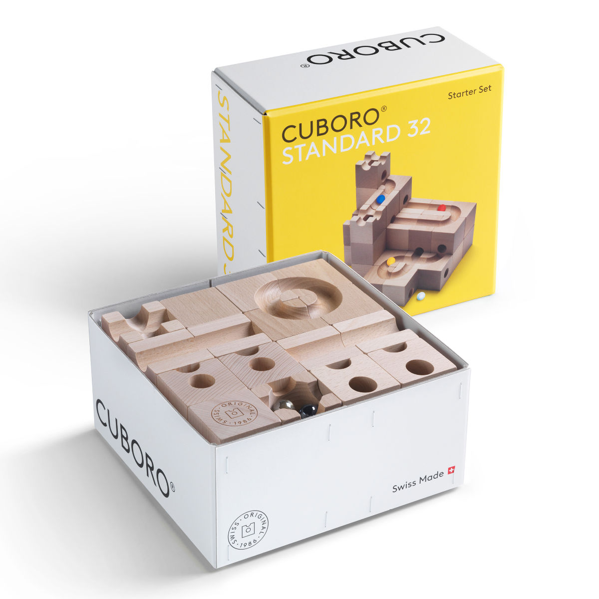 CUBORO STANDARD 32 Marble Run – 32 Piece Starter Set in Swiss Beech Wood
