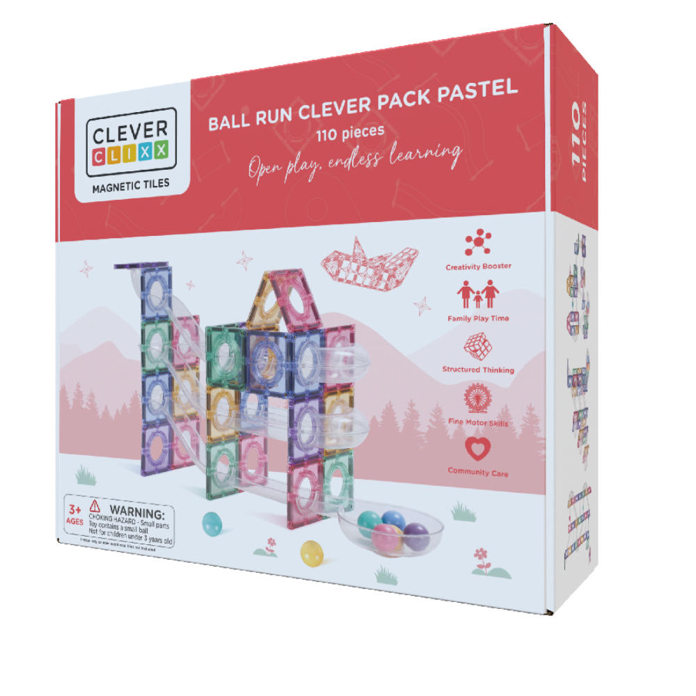 Cleverclixx Kugelbahn Pastell – 110 Teile Magnetbausteine
