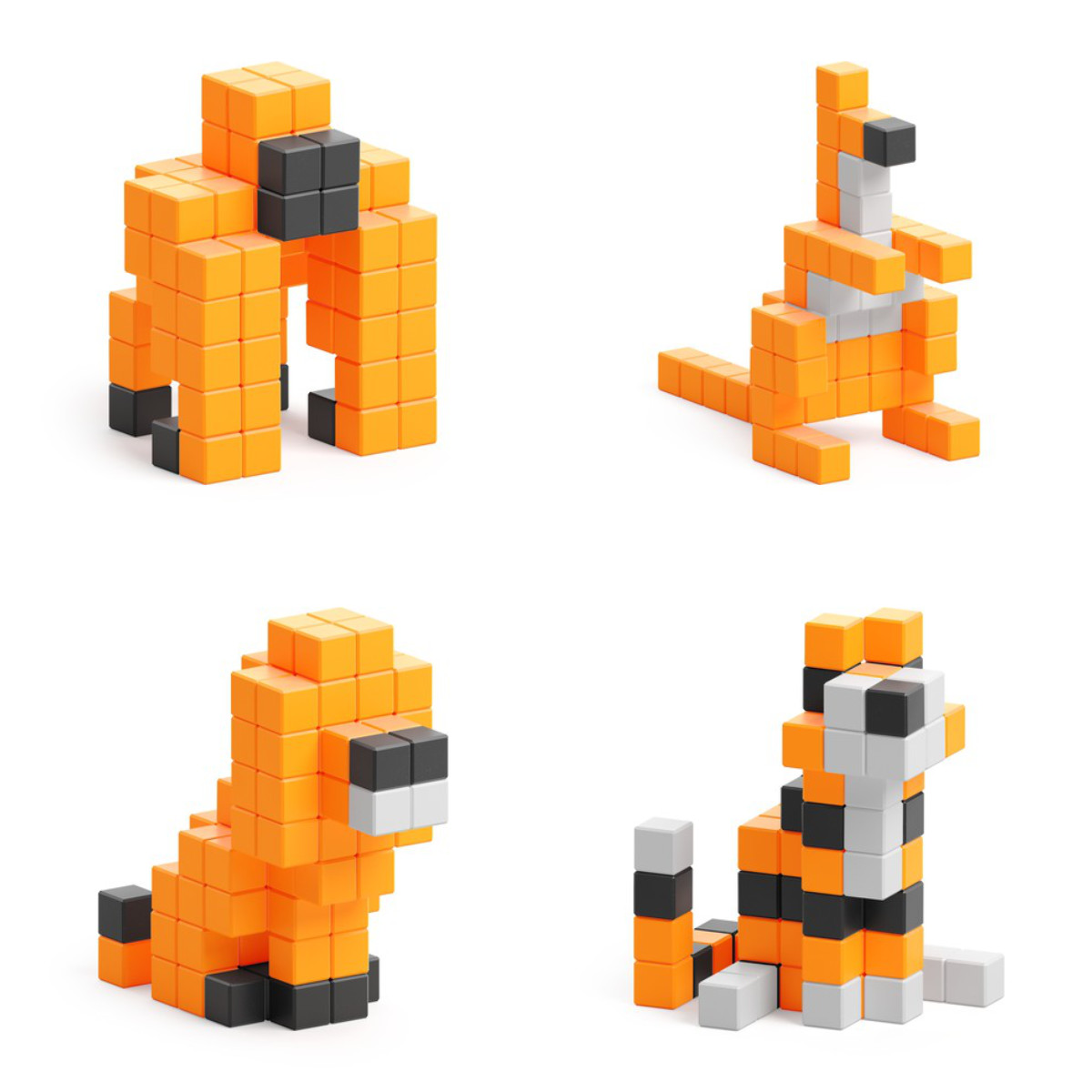 PIXIO Magnetische Bausteinwürfel Orange Animals 162 Stk