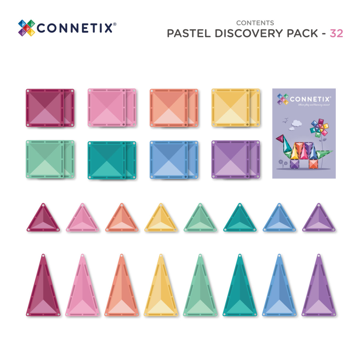 Connetix Magnetic Tiles Pastel Discovery Pack – 32 Pieces