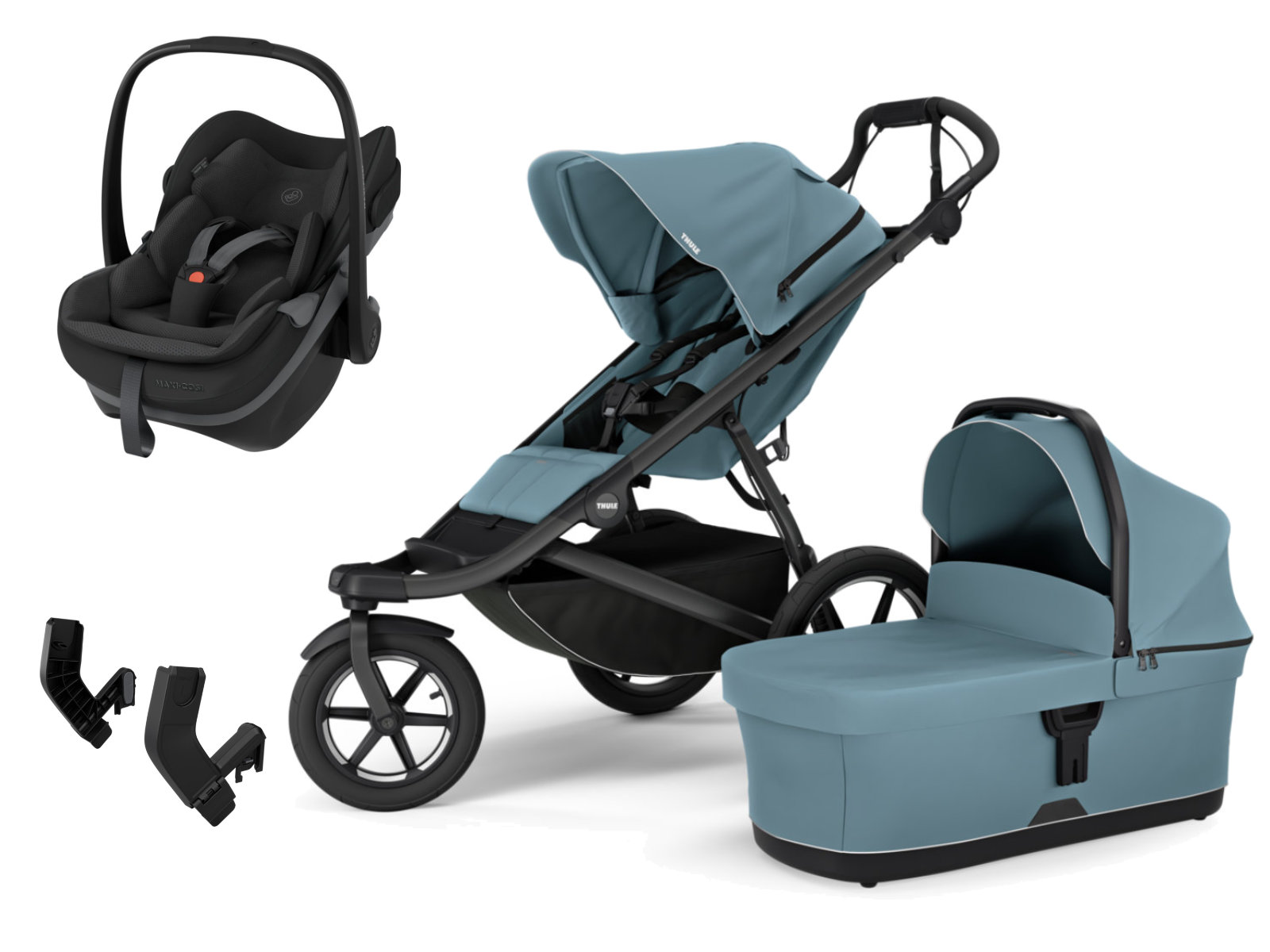 Thule Urban Glide 3 Kinderwagen-Set in Blau - schräge Ansicht