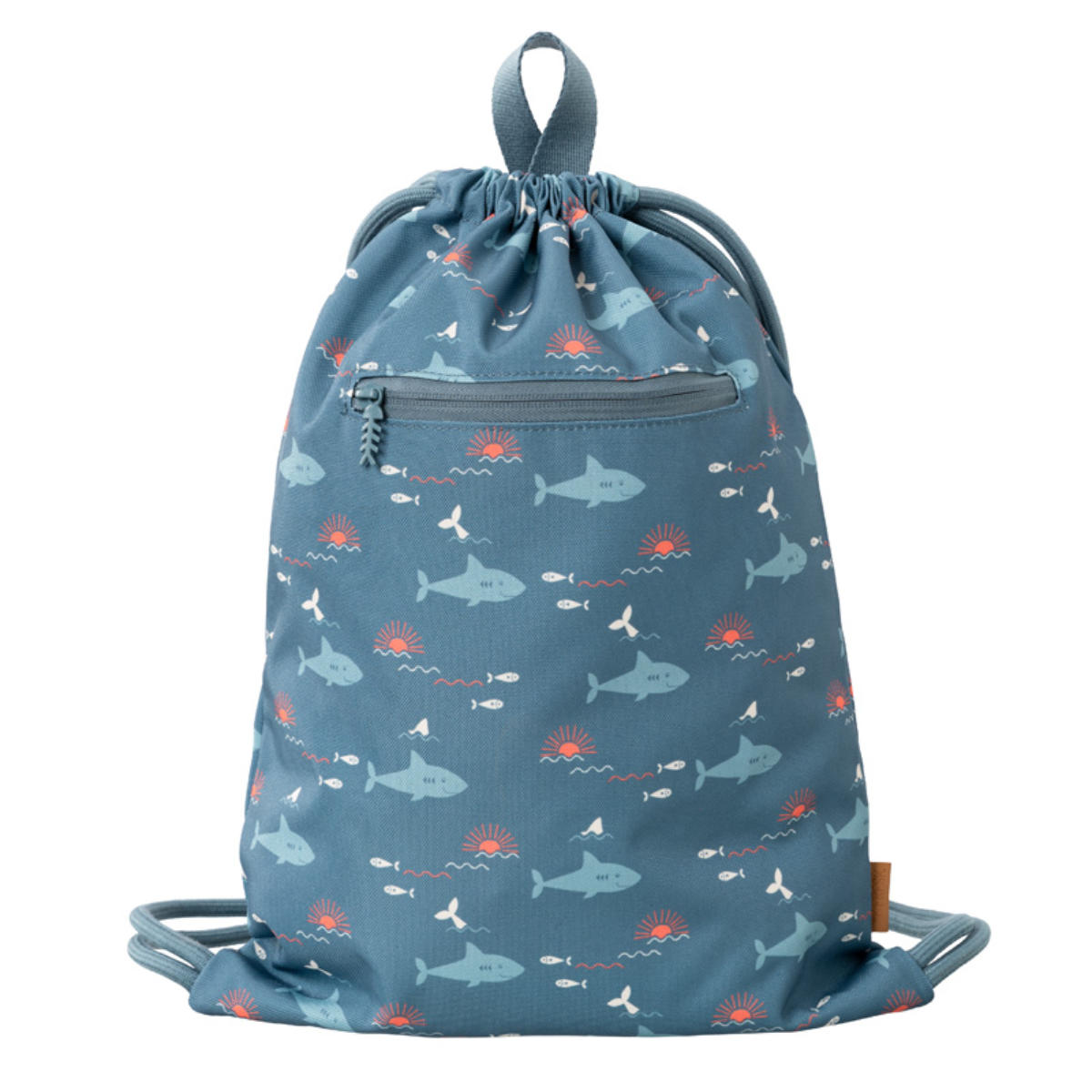 Drawstring-Rucksack mit Hai-Muster in Blau - Vorderansicht