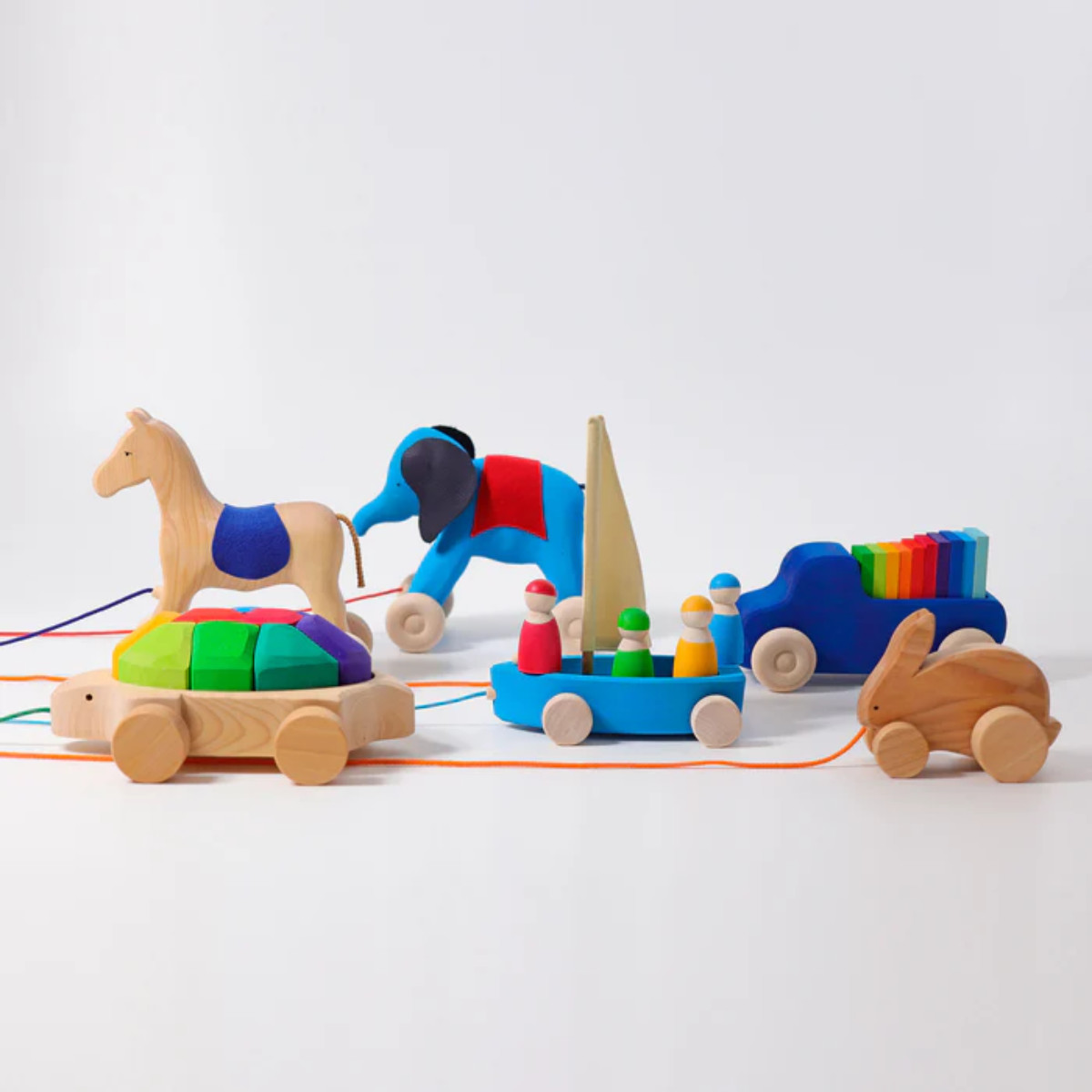 Grimm’s Wooden Pull-Along Truck with Colorful Building Tiles