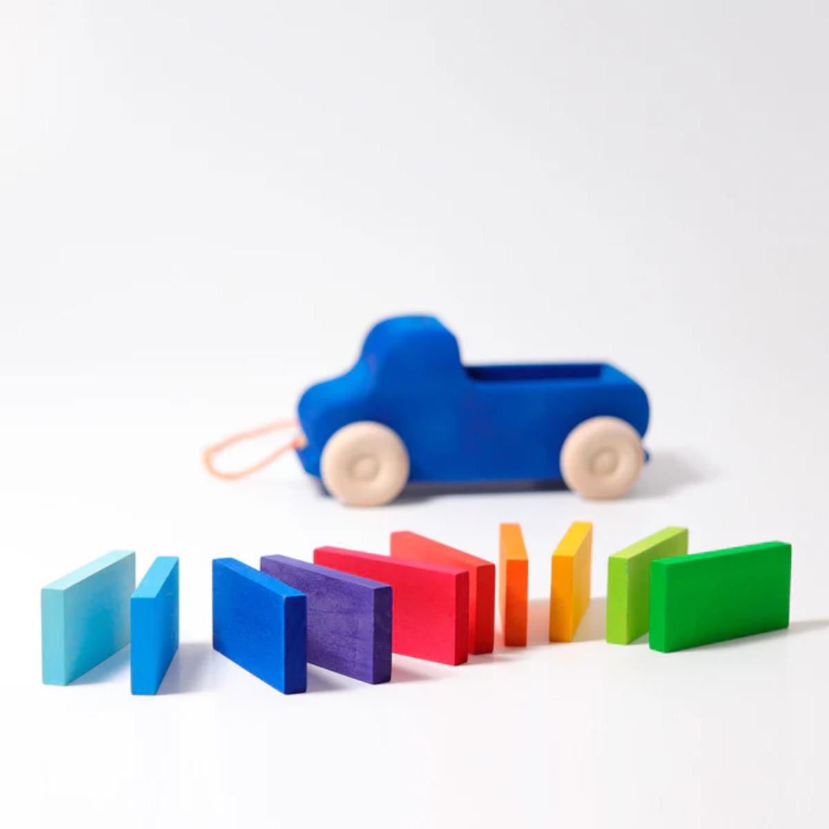 Grimm’s Wooden Pull-Along Truck with Colorful Building Tiles