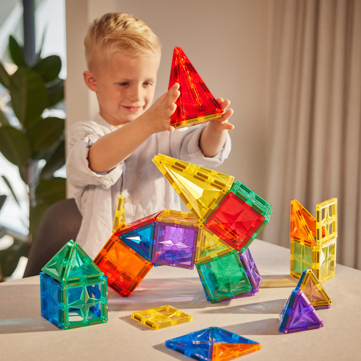 Cleverclixx Original Set in Bright Colors – 60 Pieces Magnetic Tiles