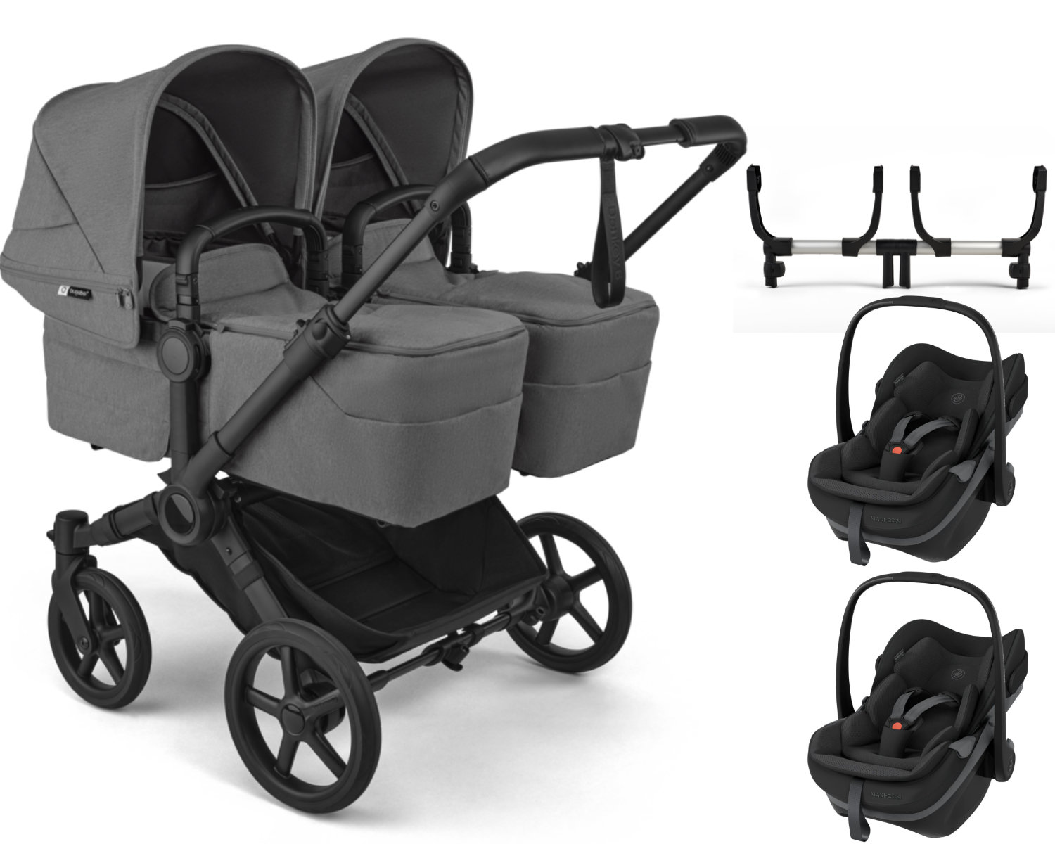 Bugaboo Donkey 5 Zwillingswagen in Grau - schräge Ansicht