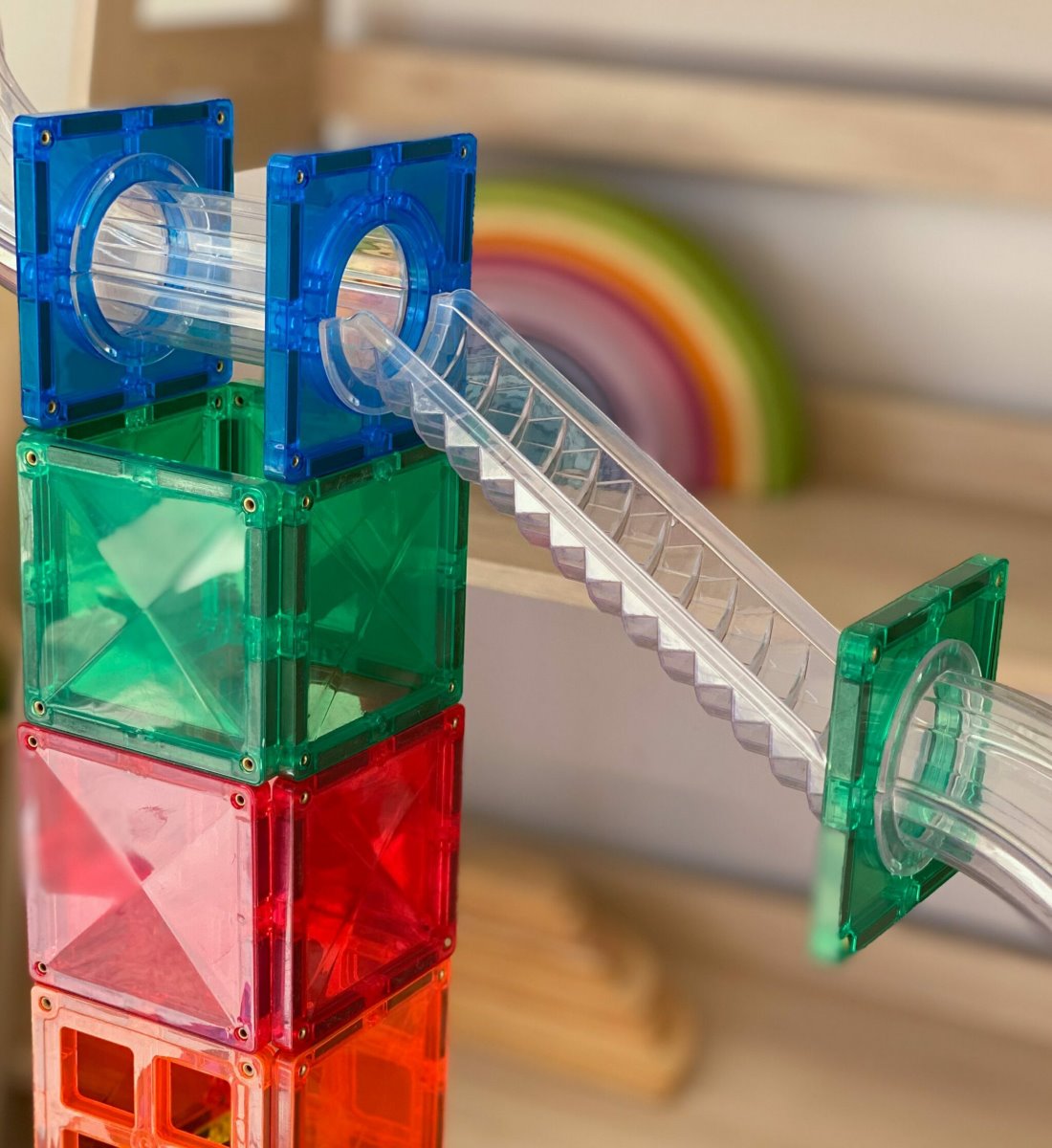 Connetix Magnetic Ball Run Rainbow Building Set - 92 Pieces