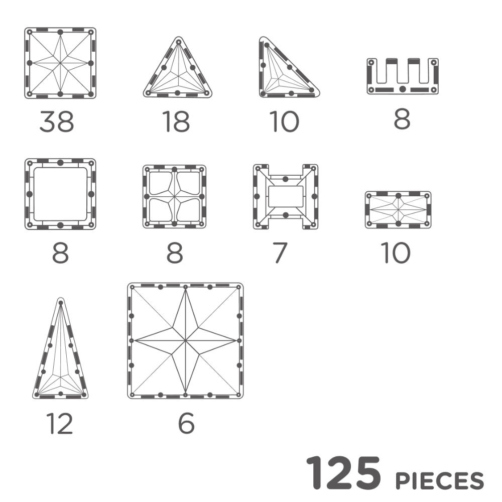 Cleverclixx Large Creative Set in Pastel Colors – 125 Pieces Magnetic Tiles