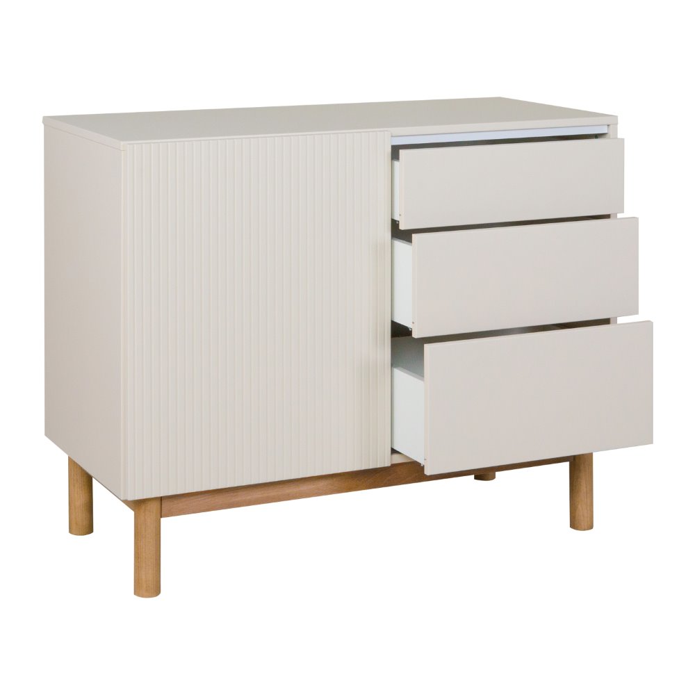 Quax Mood Kommode mit 3 Schubladen in Beige - schräge Ansicht