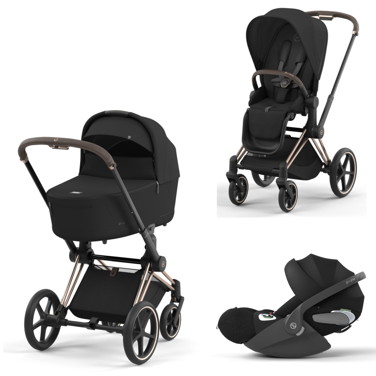 Cybex Priam Kinderwagen Set 3 in 1 in Schwarz - Frontansicht