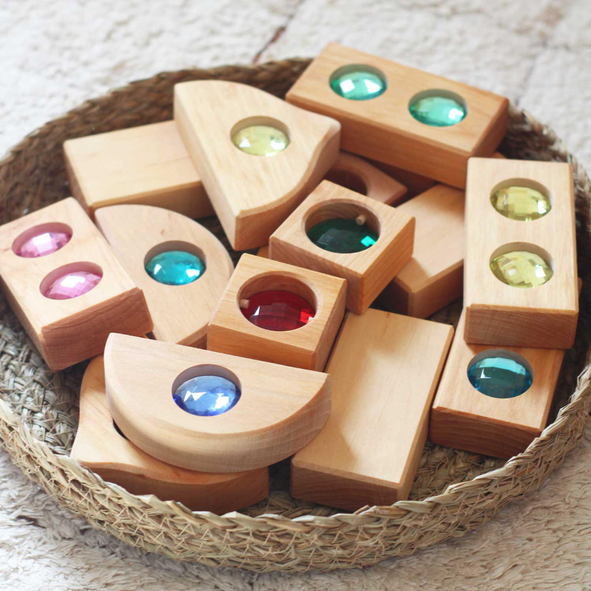 Bauspiel Mini Mixed Box 16-delig in Natur - Draufsicht
