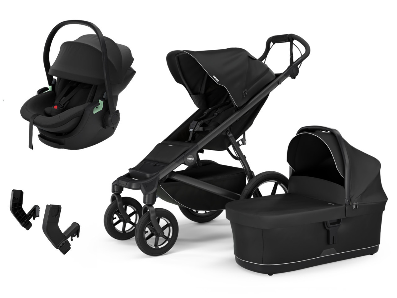 Thule Urban Glide 4 Kinderwagen Komplettset in Schwarz - schräge Ansicht