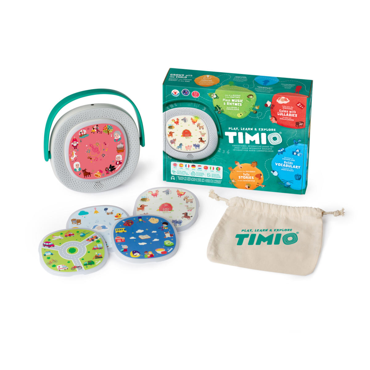 TIMIO Interaktives Audio-Lernspielzeug Starter Kit mit Player & 5 Discs