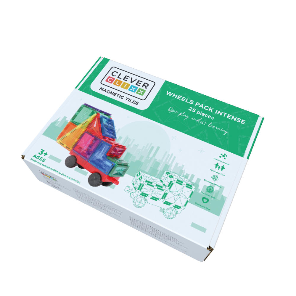 Cleverclixx Car Set in Bright Colors – 25 Pieces Magnetic Tiles