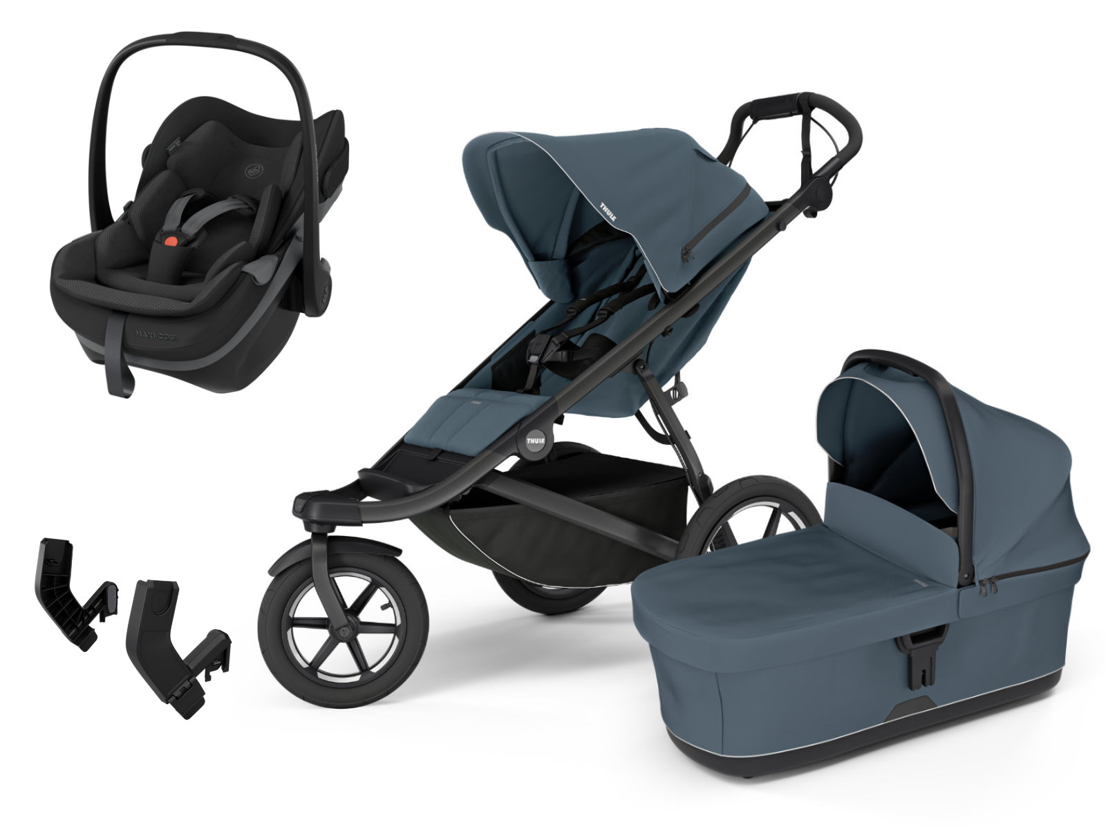 Thule Kinderwagen Set in Blau - schräge Ansicht