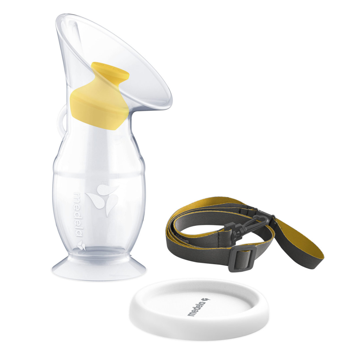 Medela Silikon Muttermilch Auffangbehälter in Transparent - schräge Ansicht