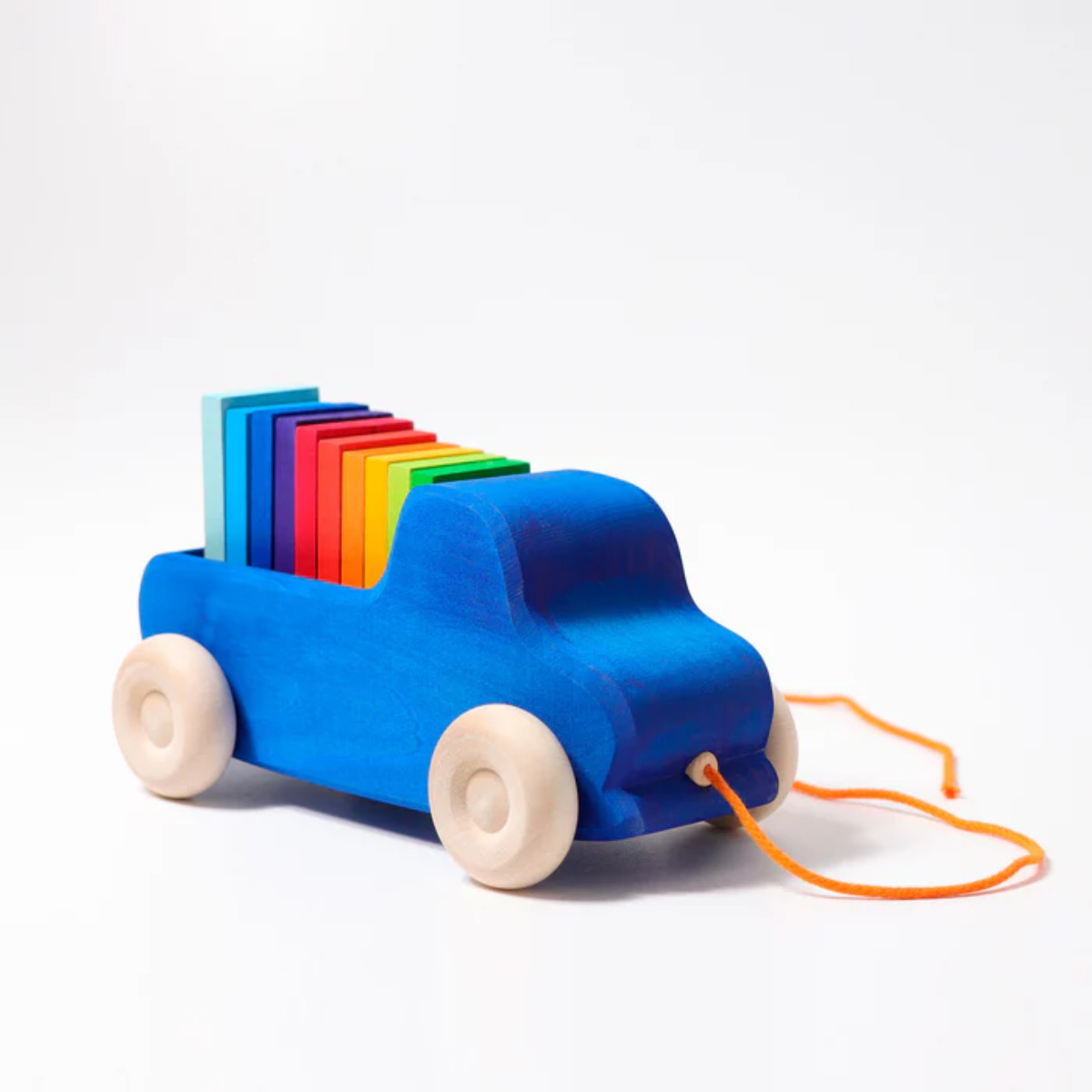 Grimm’s Wooden Pull-Along Truck with Colorful Building Tiles