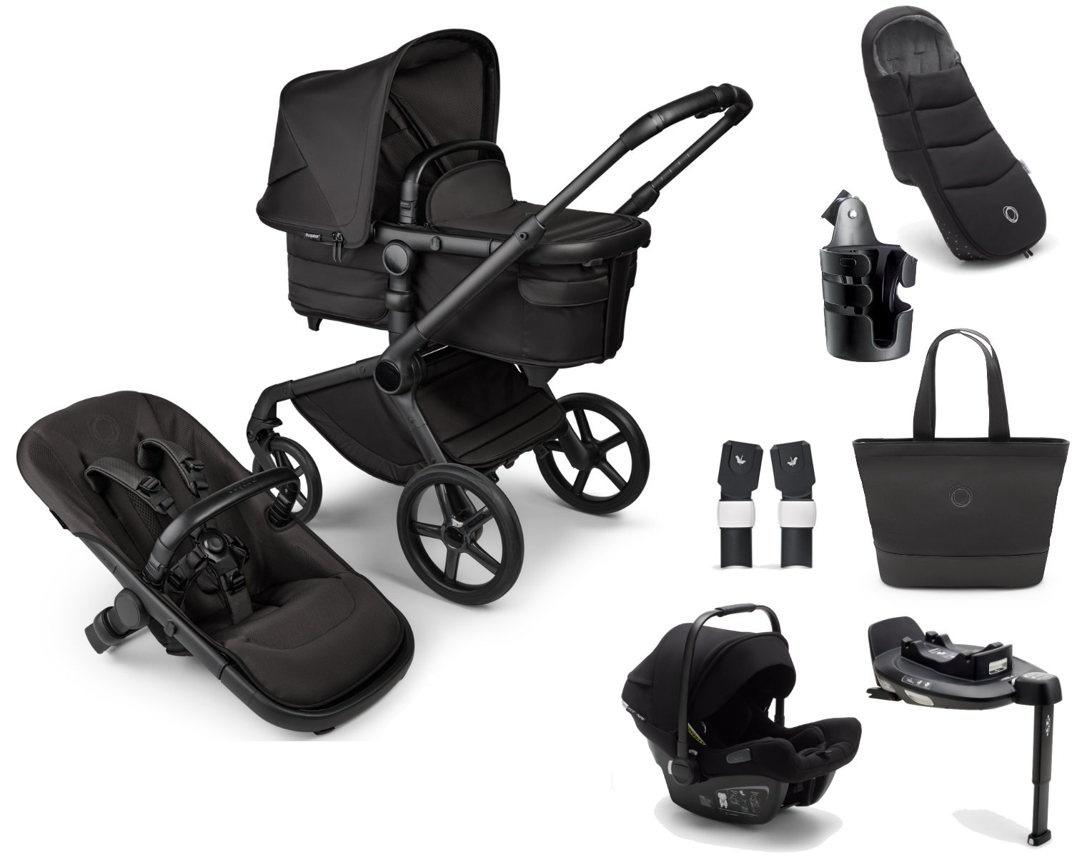 Bugaboo Fox 5 Kinderwagen Set All in One in Schwarz - schräge Ansicht