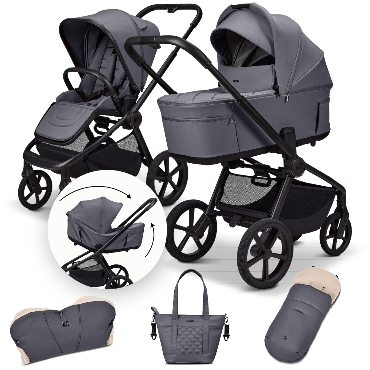 Moon Resea Fold Kinderwagen Summer End Set Graphite - Vorderansicht