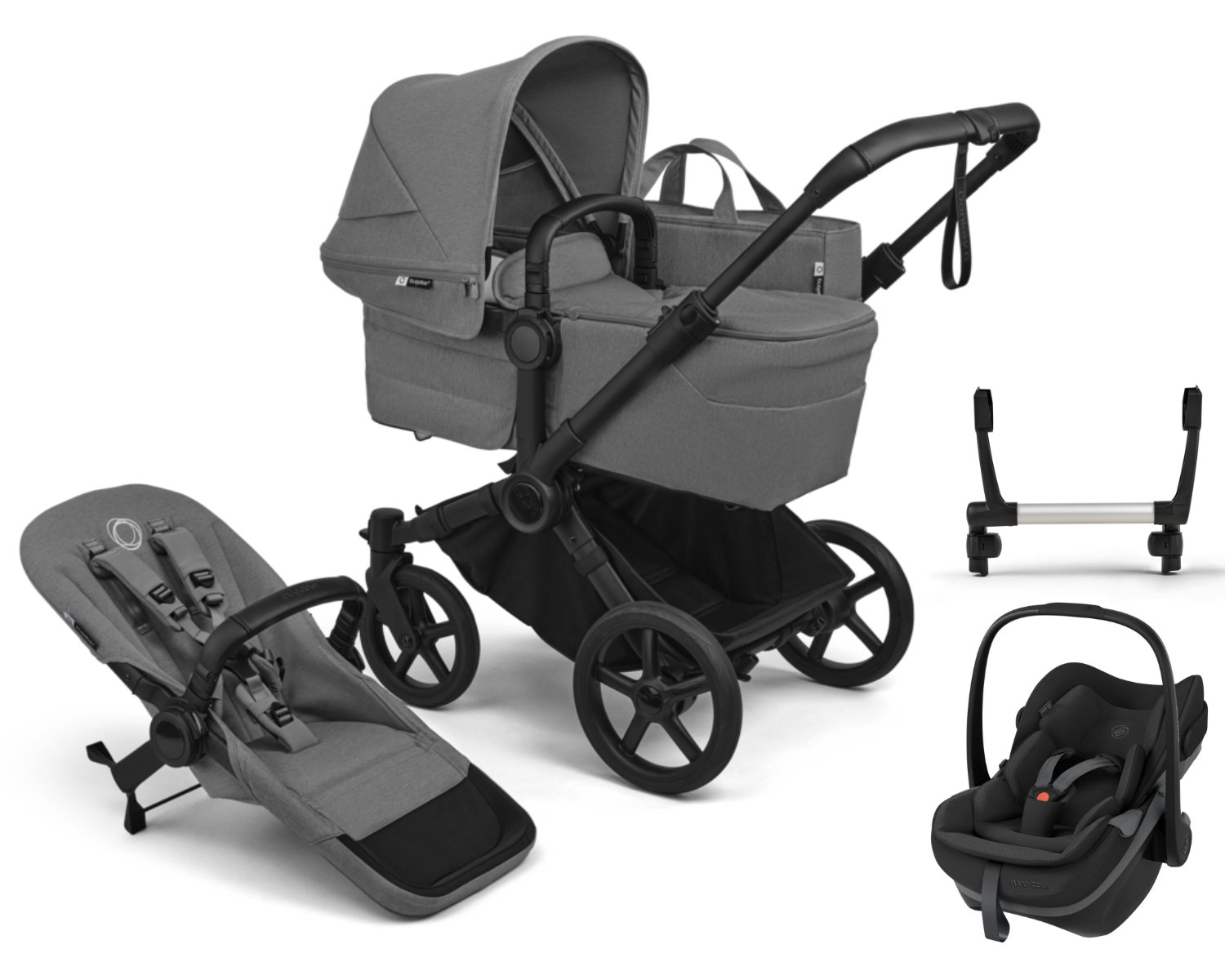 Bugaboo Donkey 6 Mono Kinderwagen Set 3 in 1 in Grau - schräge Ansicht