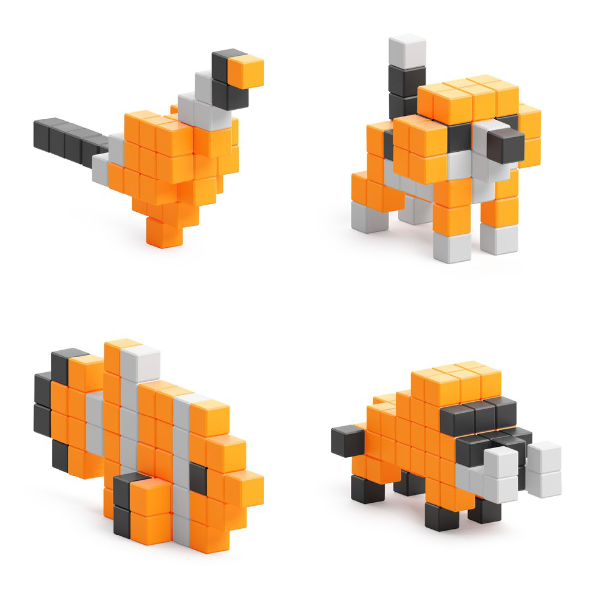 PIXIO Magnetische Bausteinwürfel Orange Animals 162 Stk