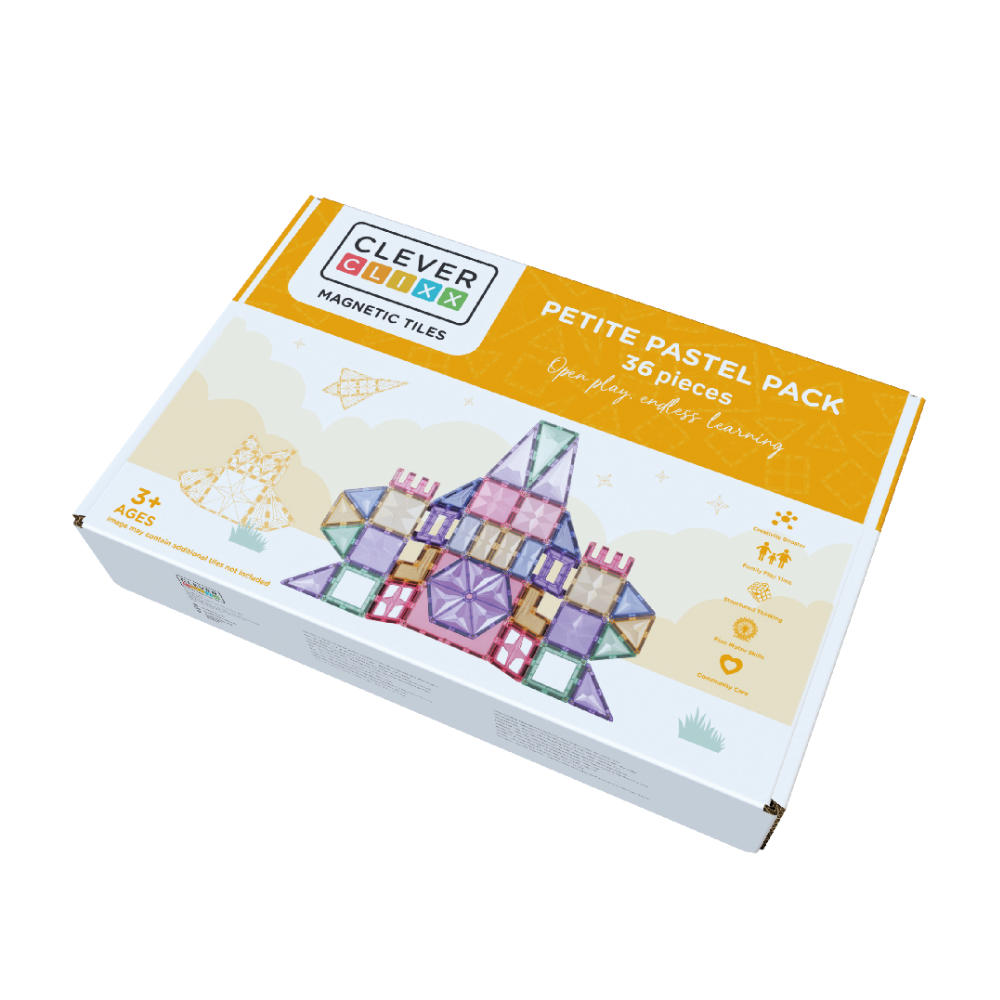 Cleverclixx Compact Set in Pastel Colors – 36 Pieces Magnetic Tiles