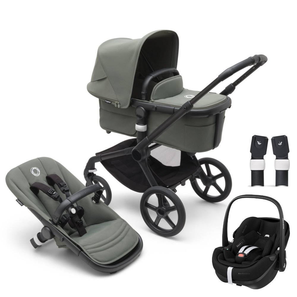 Bugaboo Fox 5 Kinderwagen Set 3 in 1 in Grün - schräge Ansicht