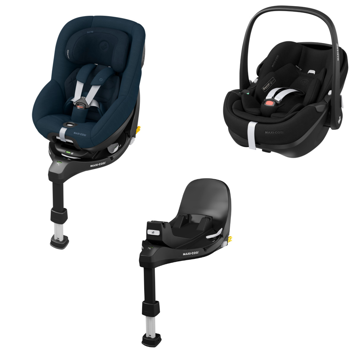Maxi Cosi 360 Pro Bundle in Schwarz-Blau - Dreiteilige Ansicht