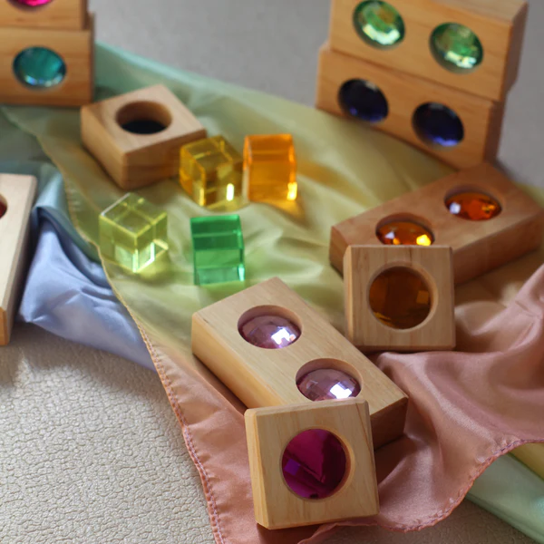 Bauspiel Kleine Kleurenstraat, bunte Holzblöcke - Draufsicht
