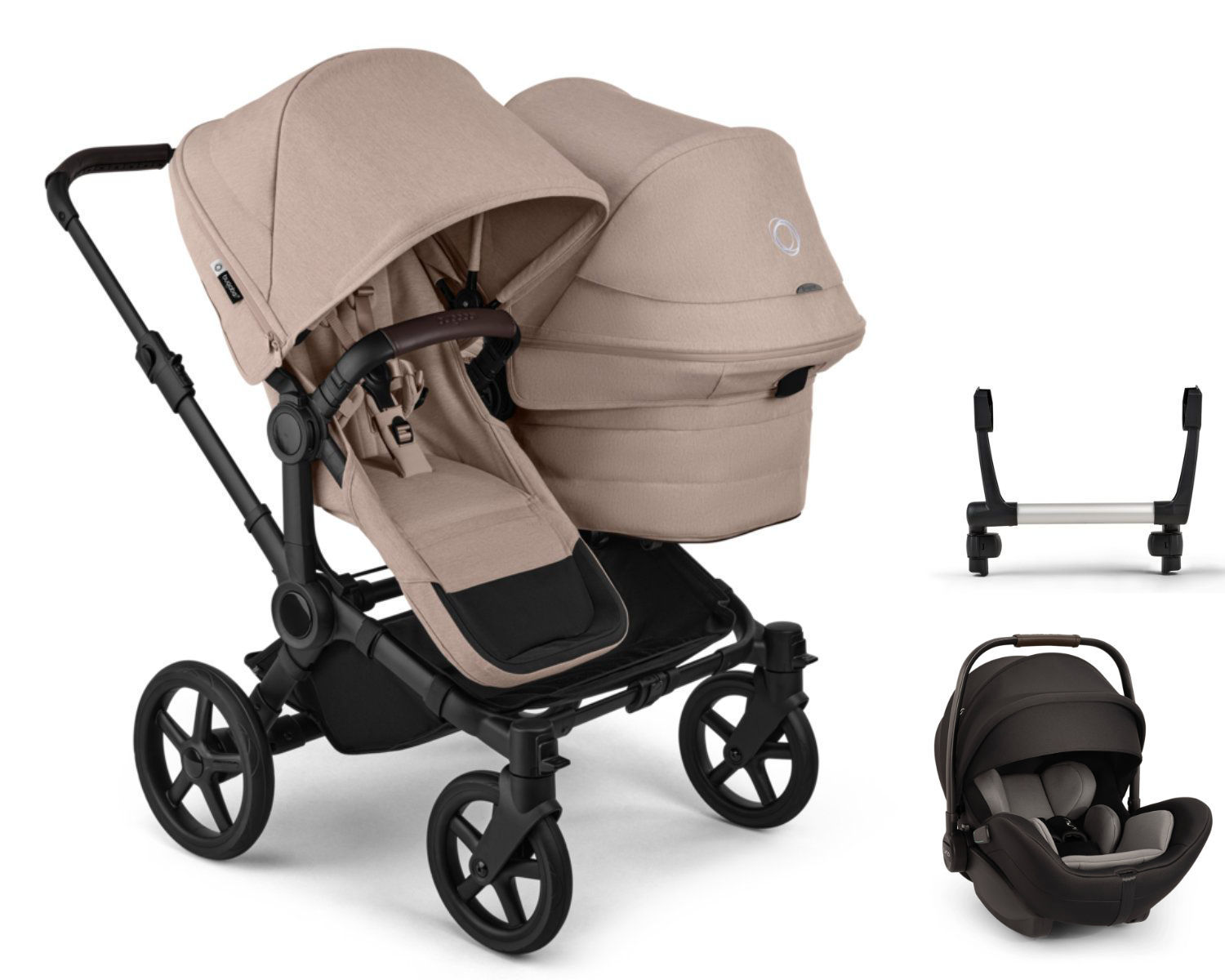Bugaboo Donkey 6 Doppelkinderwagen in Beige - schräge Ansicht