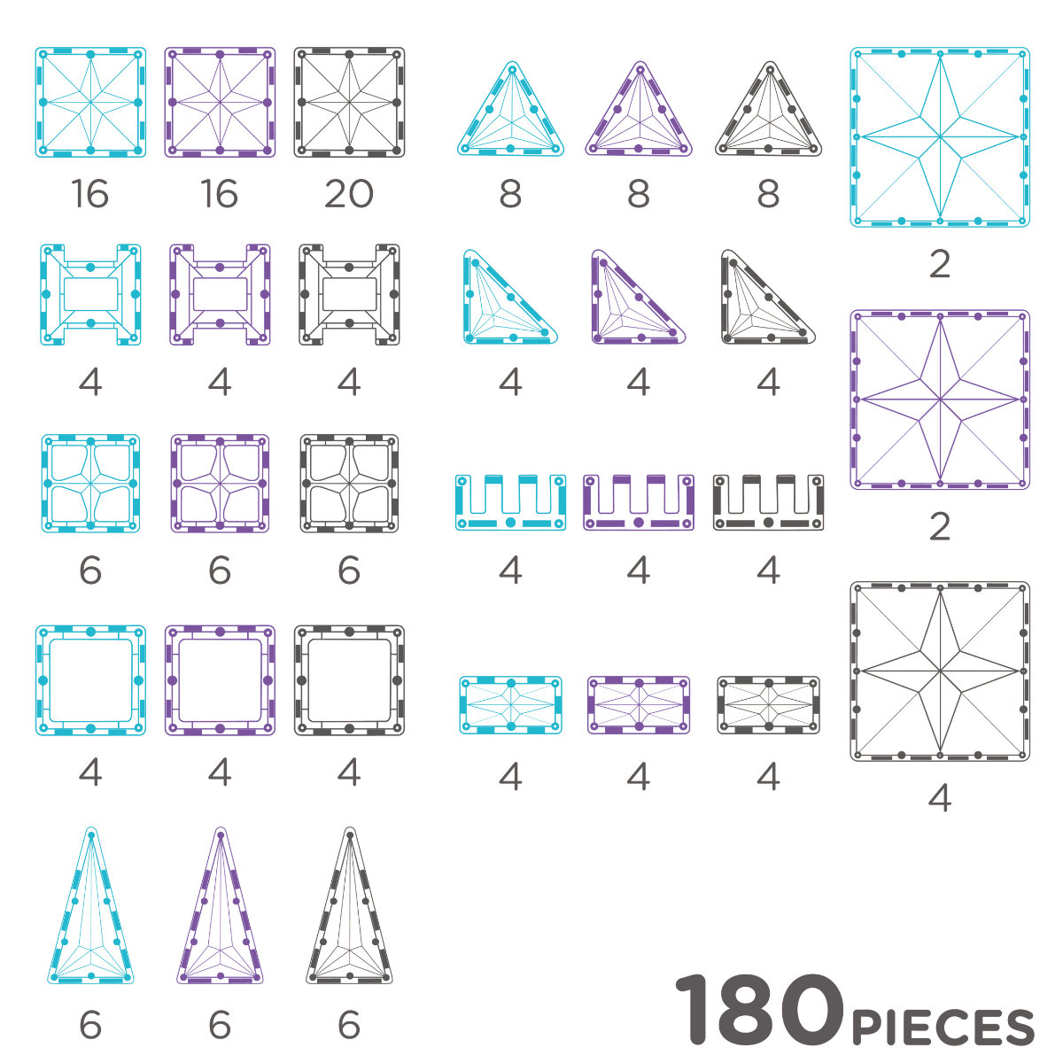 Cleverclixx Mega Ice Crystal Set – 180 Magnetic Tiles