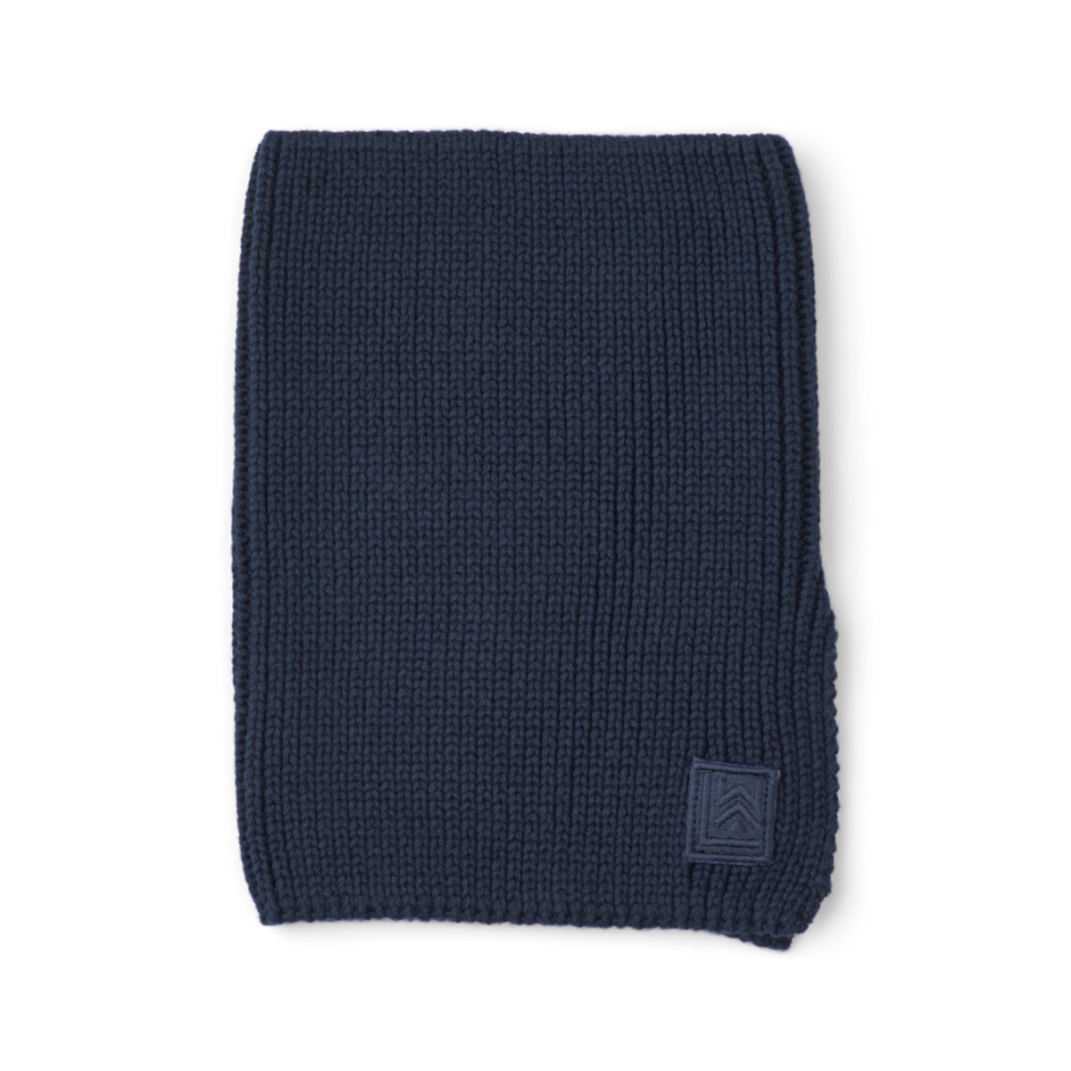 Blauer Strickschal in Draufsicht