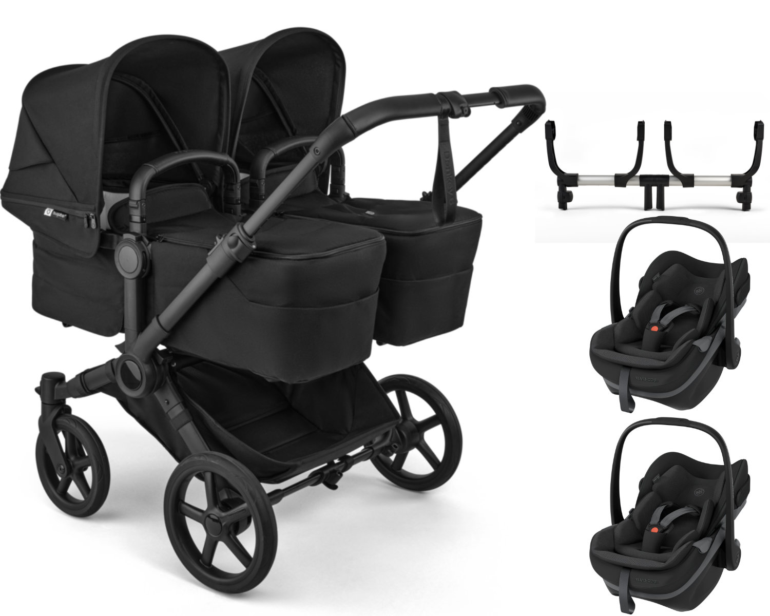 Bugaboo Donkey 6 Geschwisterwagen in Schwarz - schräge Ansicht