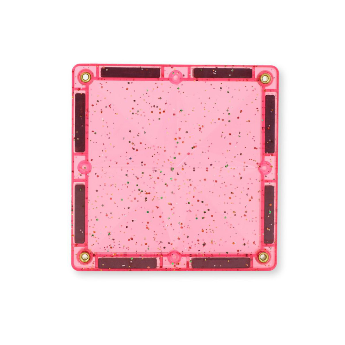 Cleverclixx Glitter Tiles Pack Transparent/Pink – 16 Pieces Magnetic Tiles