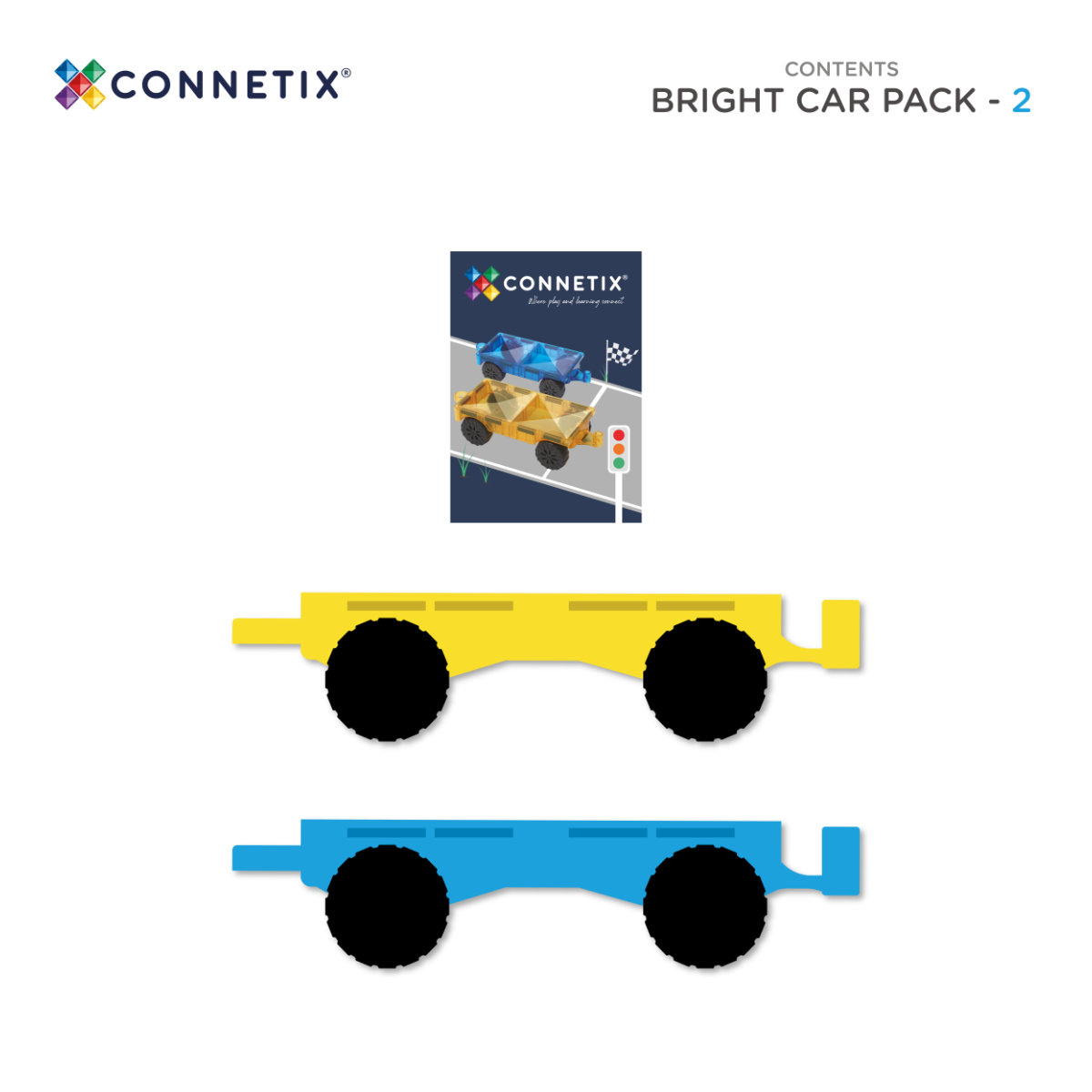 Connetix Magnetbausteine Bright Car Pack – 2 Fahrzeug-Basen