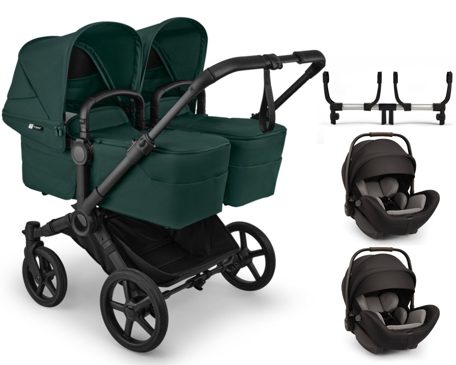 Bugaboo Donkey 6 Geschwisterwagen in Grün - schräge Ansicht