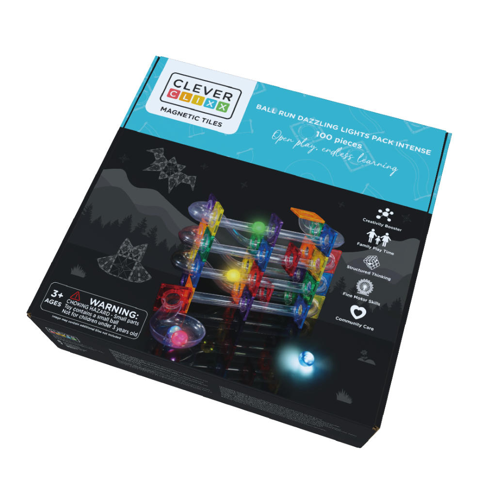 Cleverclixx Ball Run Light Effect – 100 Pieces Magnetic Tiles