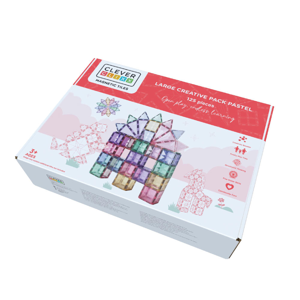 Cleverclixx Large Creative Set in Pastel Colors – 125 Pieces Magnetic Tiles