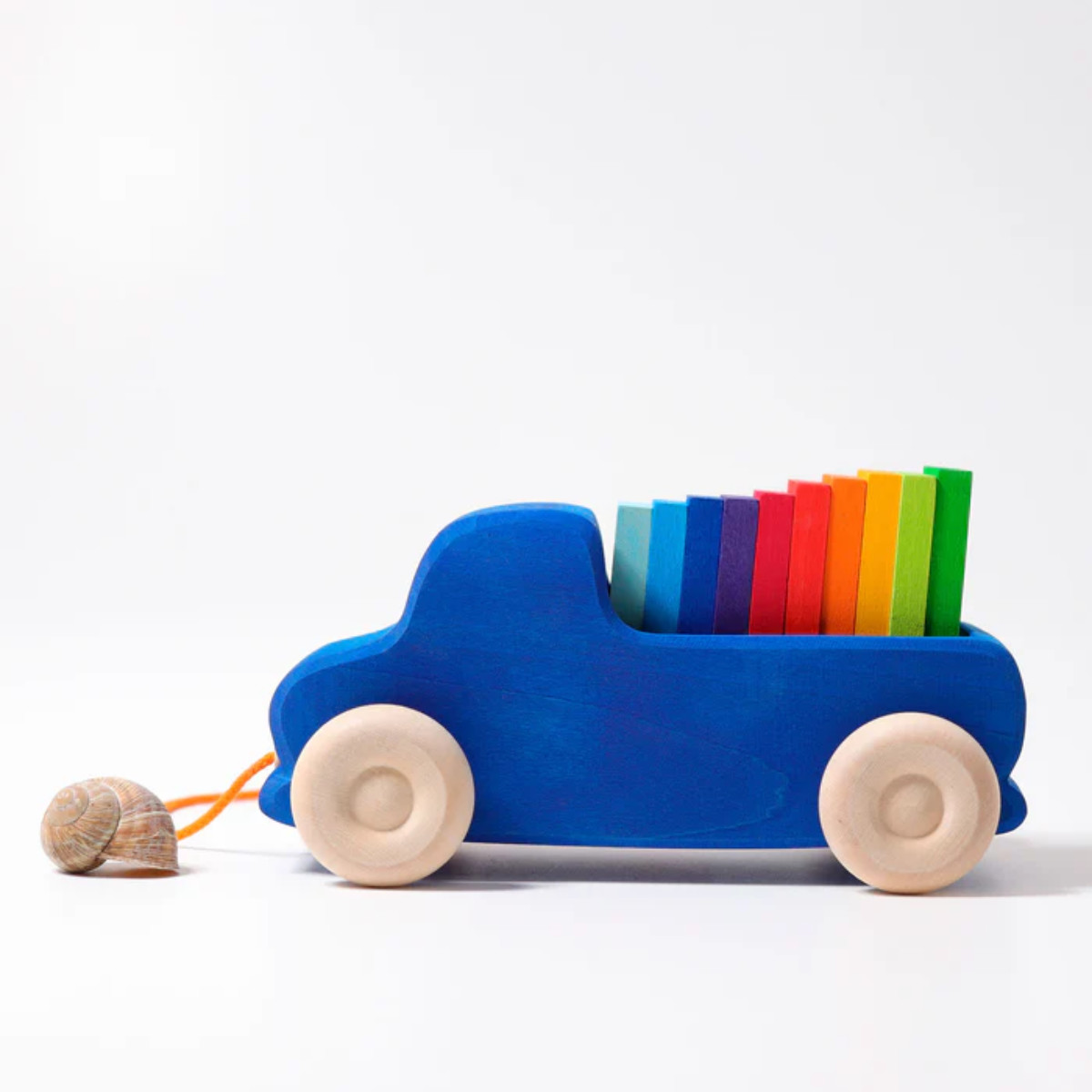 Grimm’s Wooden Pull-Along Truck with Colorful Building Tiles
