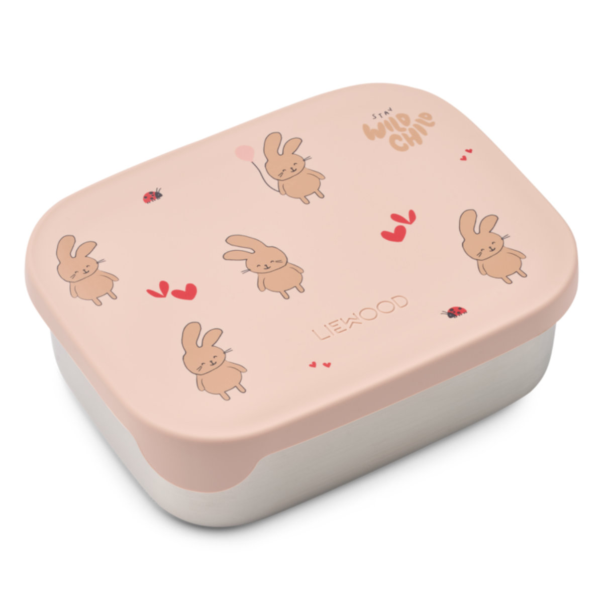 Liewood Lunchbox aus Edelstahl in Rosa - schräge Ansicht