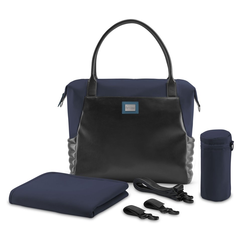 Cybex Platinum Wickeltasche Schwarz - Vorderansicht, inkl. Wickelauflage und Flaschenhalter - Artikelnummer 521002932