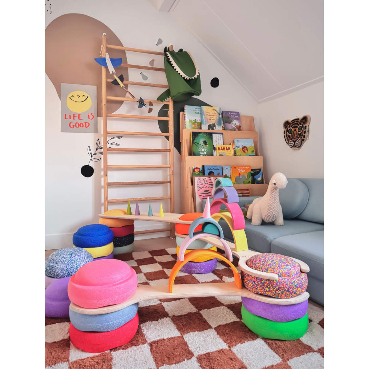 Stapelstein Super Confetti Rainbow Set Classic + Balance Board