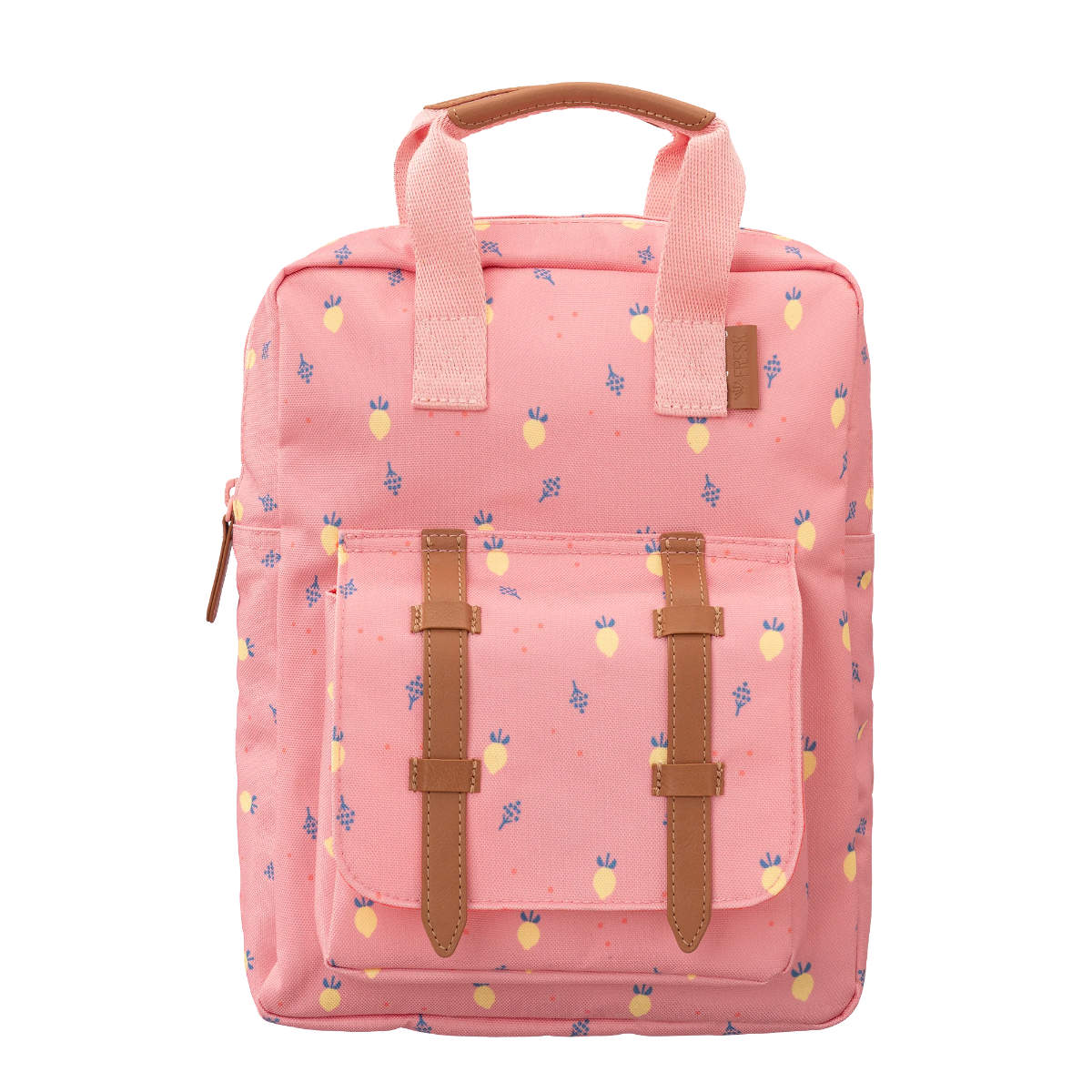 Rucksack mit gelbem Muster in Rosa - Vorderansicht