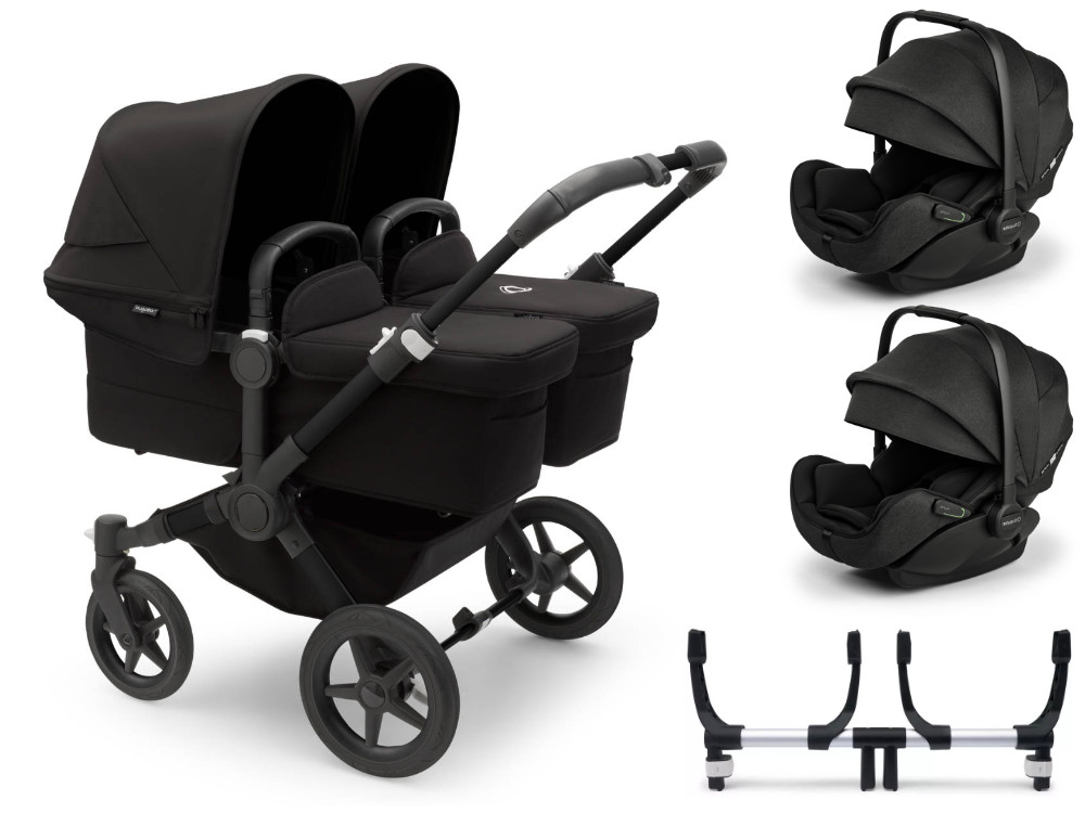 Bugaboo Donkey 5 Twin Kinderwagen Set in Schwarz - schräge Ansicht