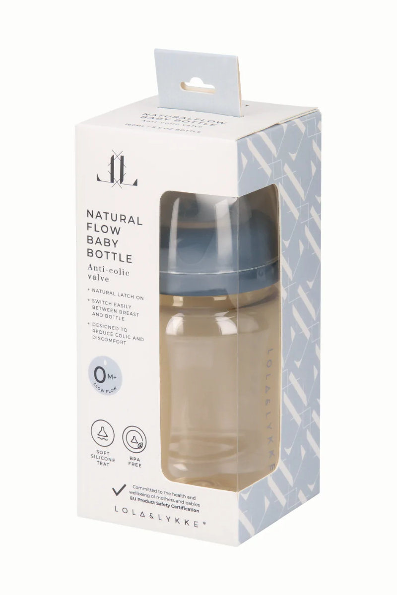 Lola & Lykke Naturalflow Babyflasche in Blau - Verpackungsansicht