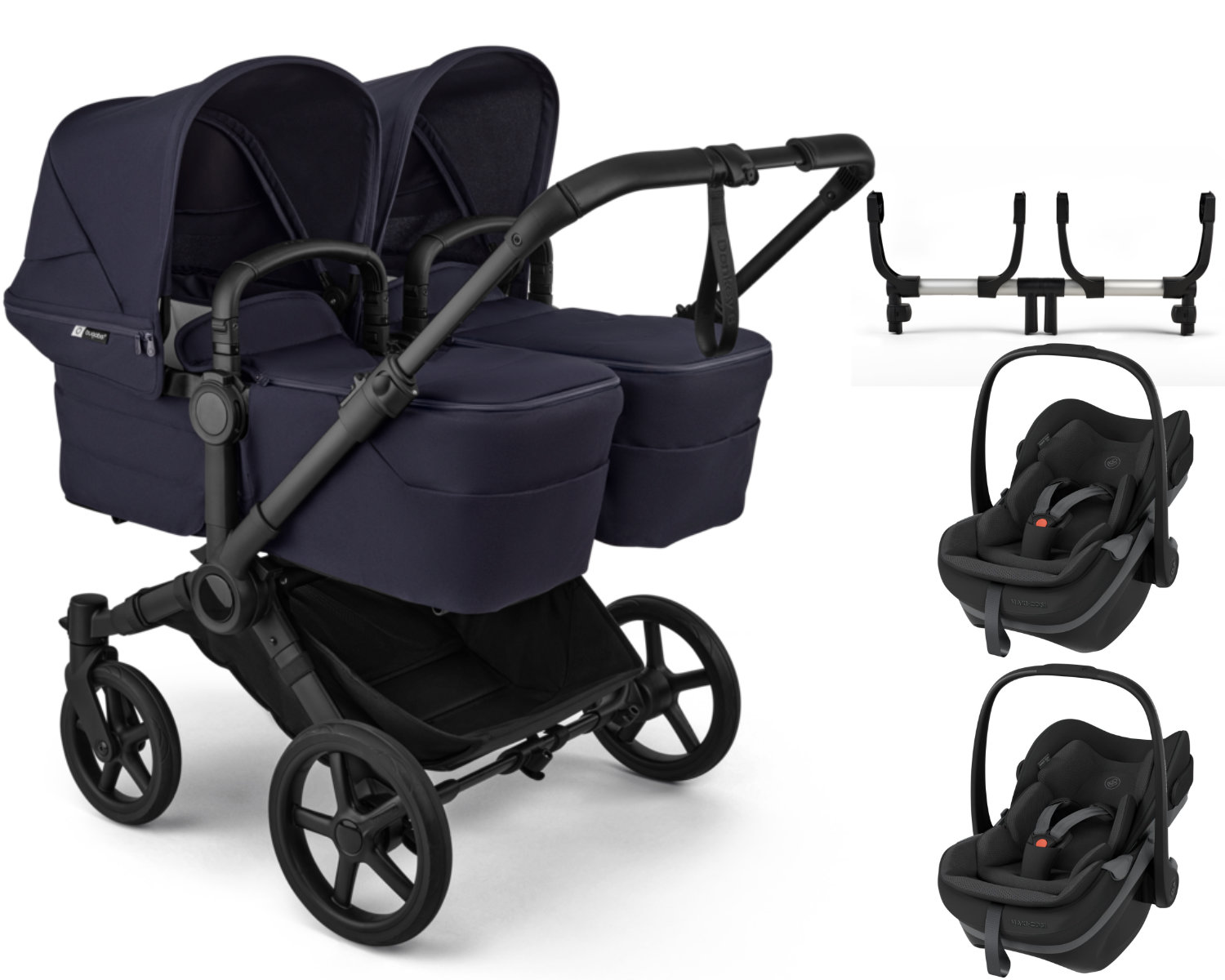 Bugaboo Donkey 5 Zwillingskinderwagen in Dunkelblau - schräge Ansicht